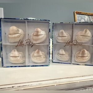 Lilly Pulitzer Cream/Tan Shell Place Card Holders Coastal Table Decor Bridal NIB